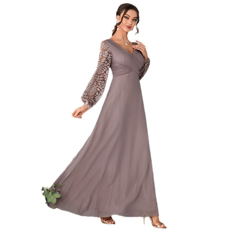 Long Evening Dress Slim Fit Slimming Dress New Banquet Host V-neck Performance Fashion Dress