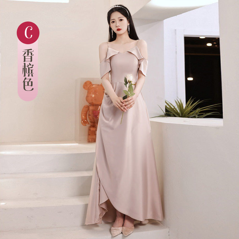 Bridesmaid Dress Girlfriends Group2023Summer New Satin Long Bridesmaid Dress for Sisters Graceful Mori Ladies Banquet