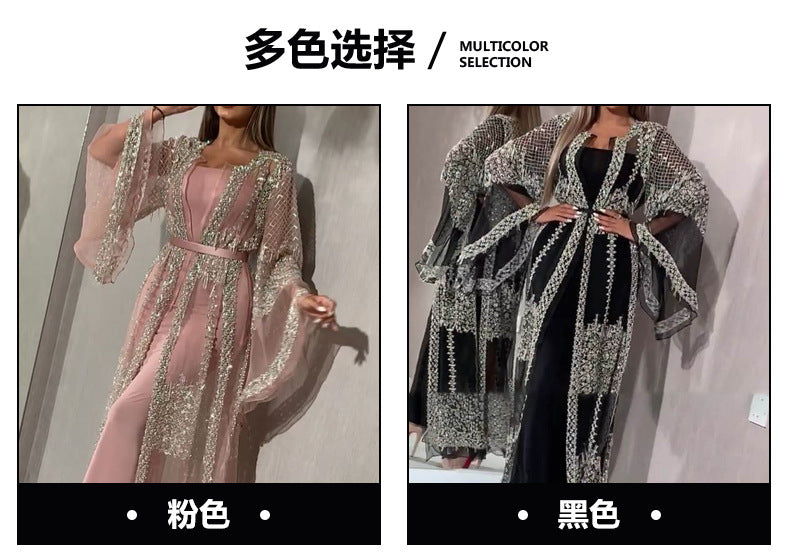 2024 New European and American Foreign Trade Women's Clothing Independent Stand Bronzing Sexy Shawl Two-Piece Banquet Fashion Evening Dress