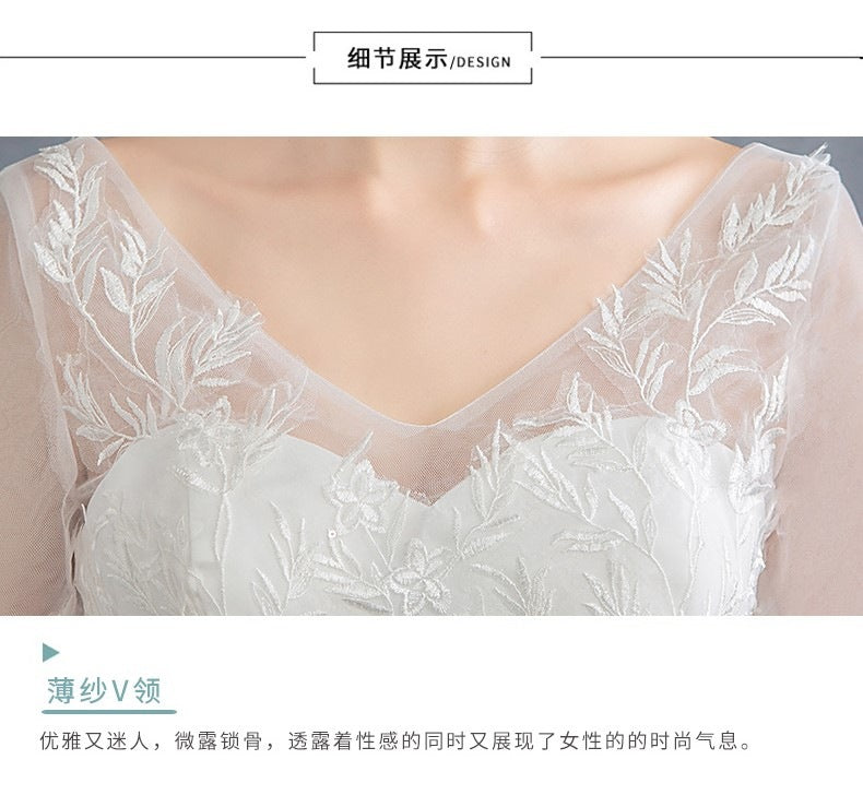 Tiktok Main Wedding Dress 2022 New V-neck Sexy Bridal Wedding Half Sleeve Floor-Length White Simple Lace Slimming Women