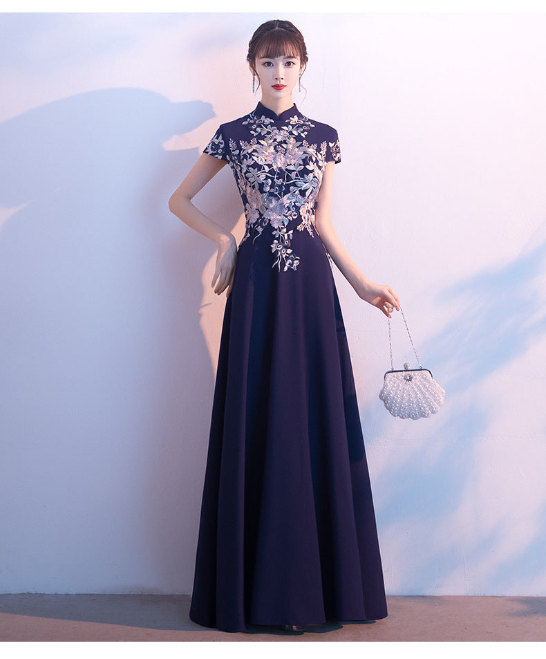 Chinese Style Chorus Competition Dress Women's New Elegant Annual Meeting Host Stand Collar Costume Long Elegant Clothing