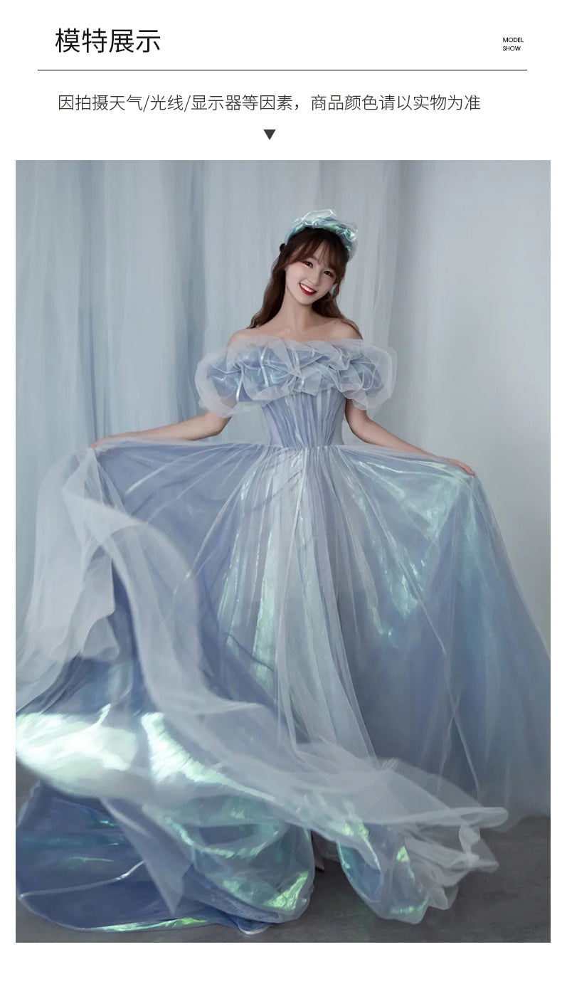 Haze Blue Fairy Evening Dress for Women Banquet Host Socialite Birthday New Elegant Dignified Evening Party Dress