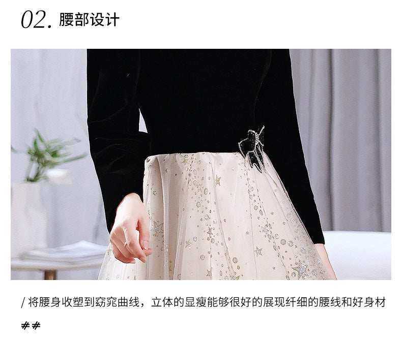 Black Evening Dress Banquet 2023 New Summer and Autumn Long Sleeve Elegant Annual Meeting Stunning Daily Dress Dress