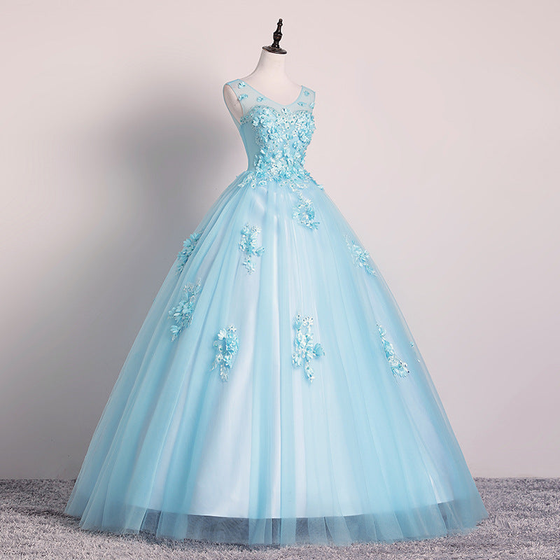 New 2024 Color Wedding Dress Haze Blue Gown Solo Performance Costume Female Noble Vocal Music Art Test Pettiskirt Modern