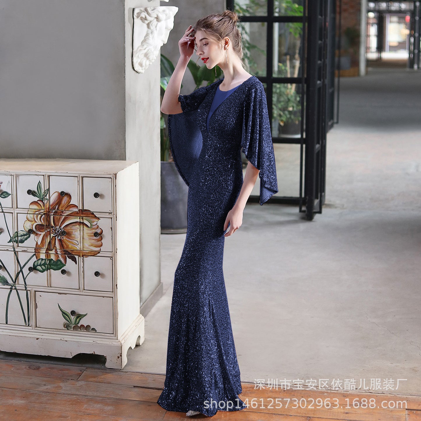 Shiny Evening Dress for Women Banquet Temperament High-End Affordable Luxury Niche High-Grade Sequined French Annual Meeting Host