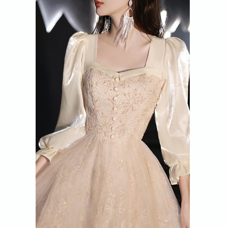 Evening Dress  Long Sleeve Champagne High-End Light Luxury Banquet Luxury Fairy Dinner h29923