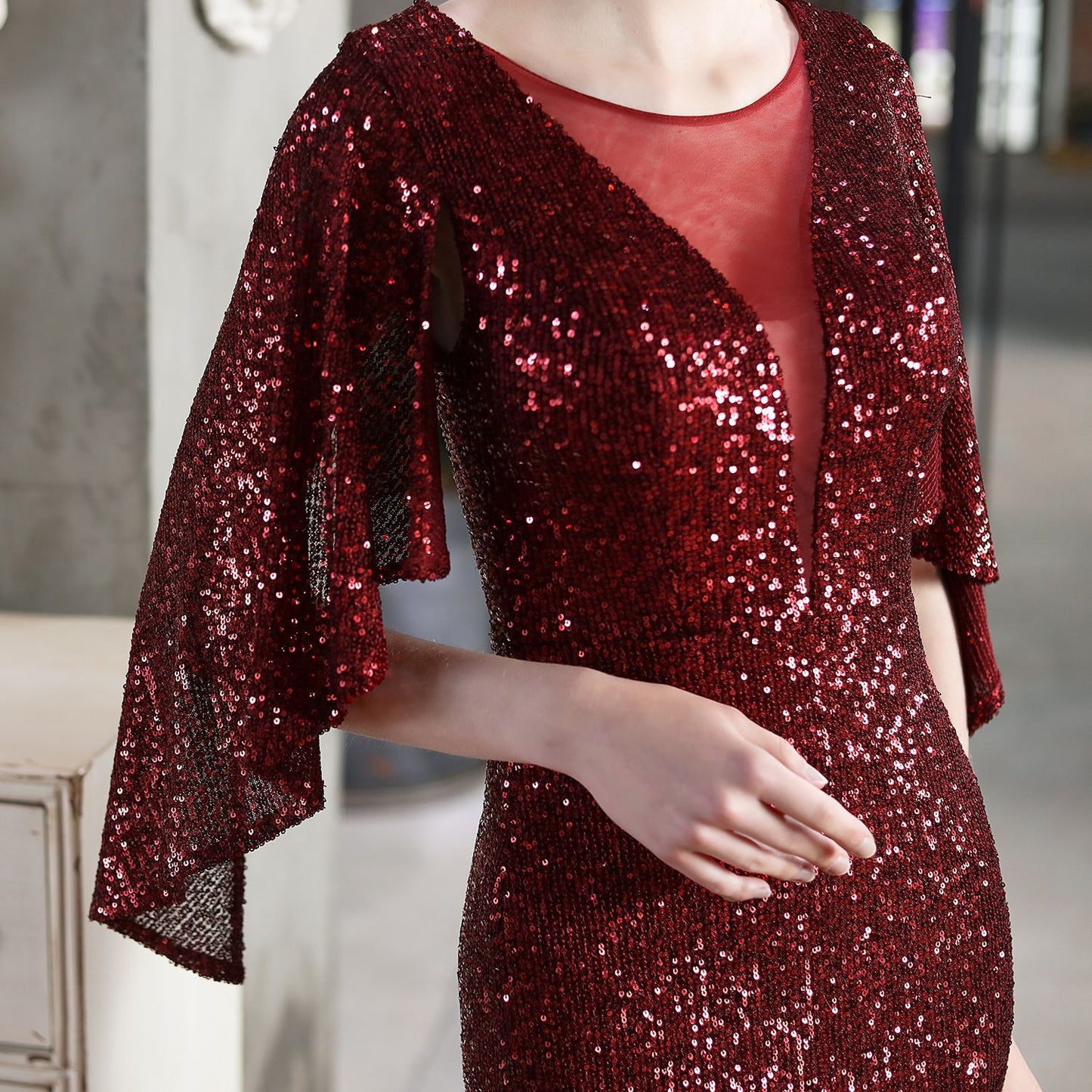 18631# Angel Wings Sequined Fishtail Banquet Elegant Graceful Annual Meeting Host Car Model Party Dress Female Summer