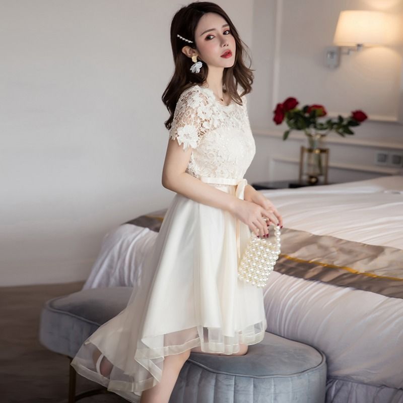 2024 New High Waist Toast Dress Bridal Wedding Dress Bridesmaid Wedding Dress Large Swing Belly Covering Lace Dress Long Dress