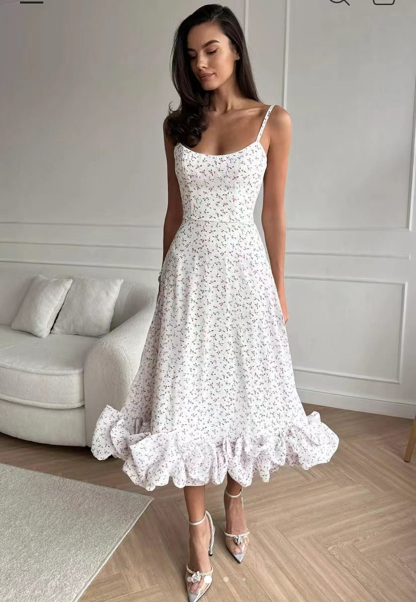 Fashion Suspenders Large Swing Three-Dimensional Flower A- line Skirt European and American Women's Clothing Cross-Border Hot Selling New Elegant Slim Fit Dress