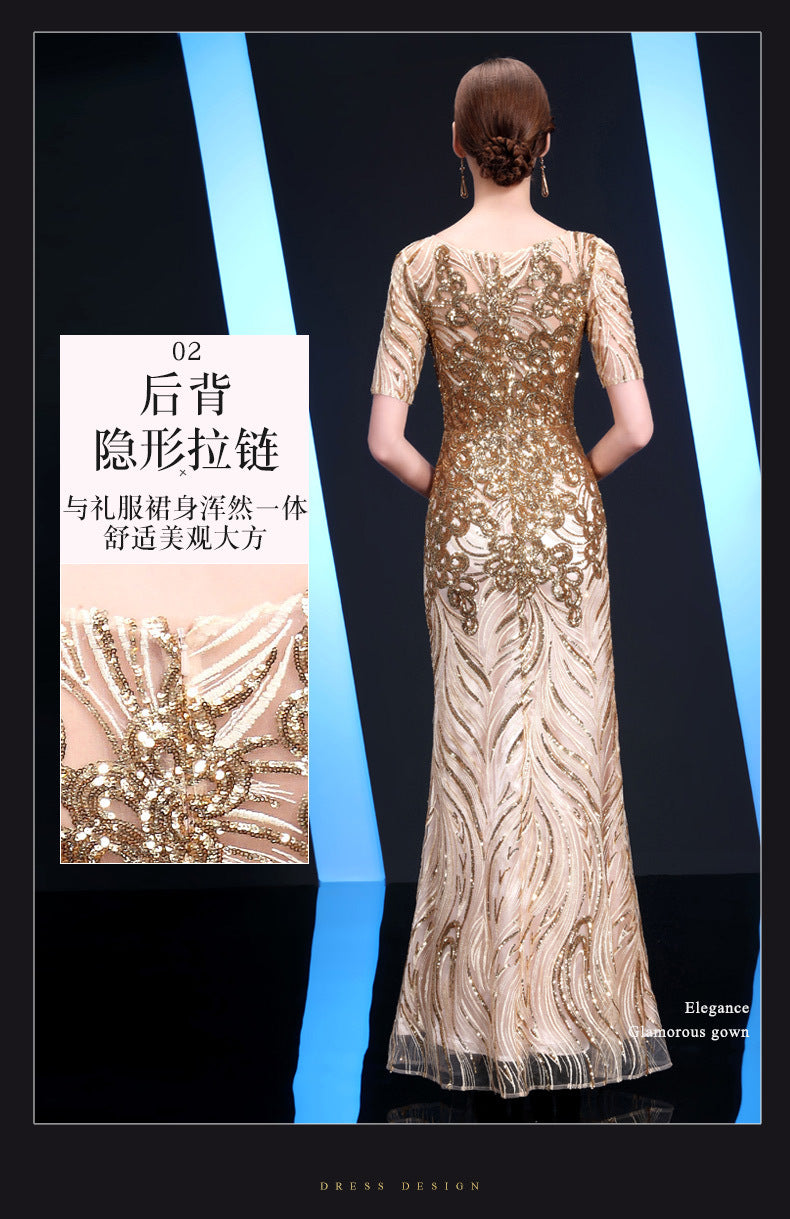 New Mother-in-Law Wedding Clothes Catwalk Young Wedding plus Size Happy Mother-in-Law Mother-in-Law Wedding Champagne Gold Dress for Women