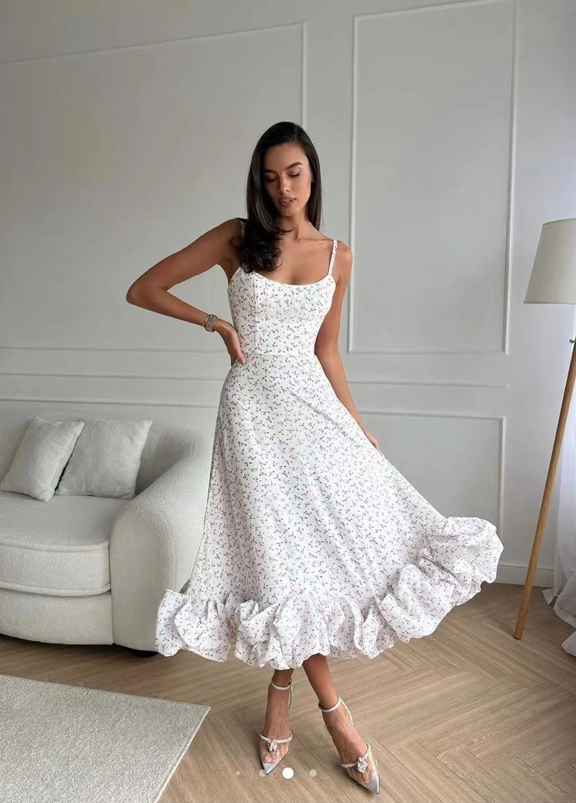 Fashion Suspenders Large Swing Three-Dimensional Flower A- line Skirt European and American Women's Clothing Cross-Border Hot Selling New Elegant Slim Fit Dress