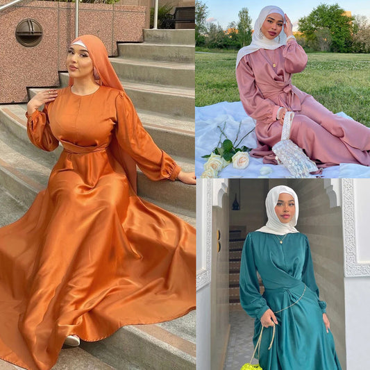 In Stock Xy011 Middle East Saudi Foreign Trade Cross-Border Muslim Hui Pure Color Robe and Ankle Dress Abaya