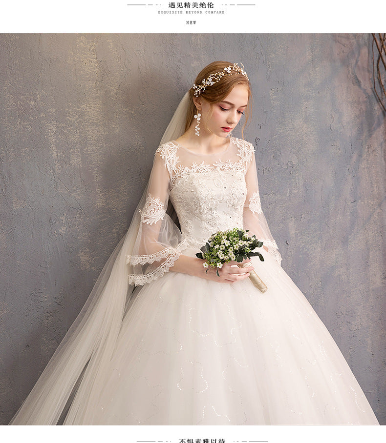 Wedding Dress 2024 New off-Shoulder Half Sleeve Korean Style Bridal Wedding Dress Floor-Length plus Size Slimming Wedding Dress Wholesale H16