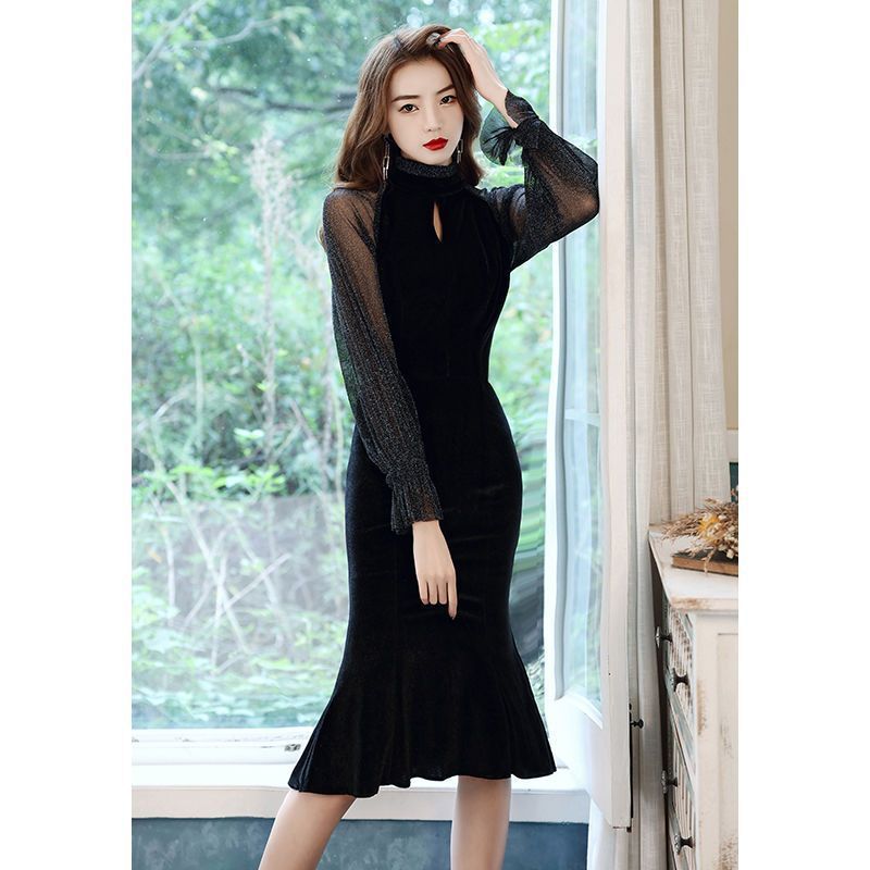 Toast Dress Bride High Sense Spring New Banquet Socialite Host Fishtail Evening Dress Black Slimming Slim Fit