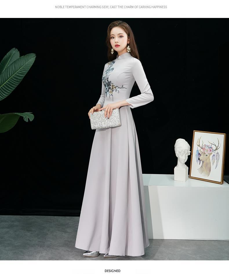 Machine Embroidery Improved Cheongsam 2024 New Long Dress Elegant over-the-Knee Embroidered Cheongsam Dress