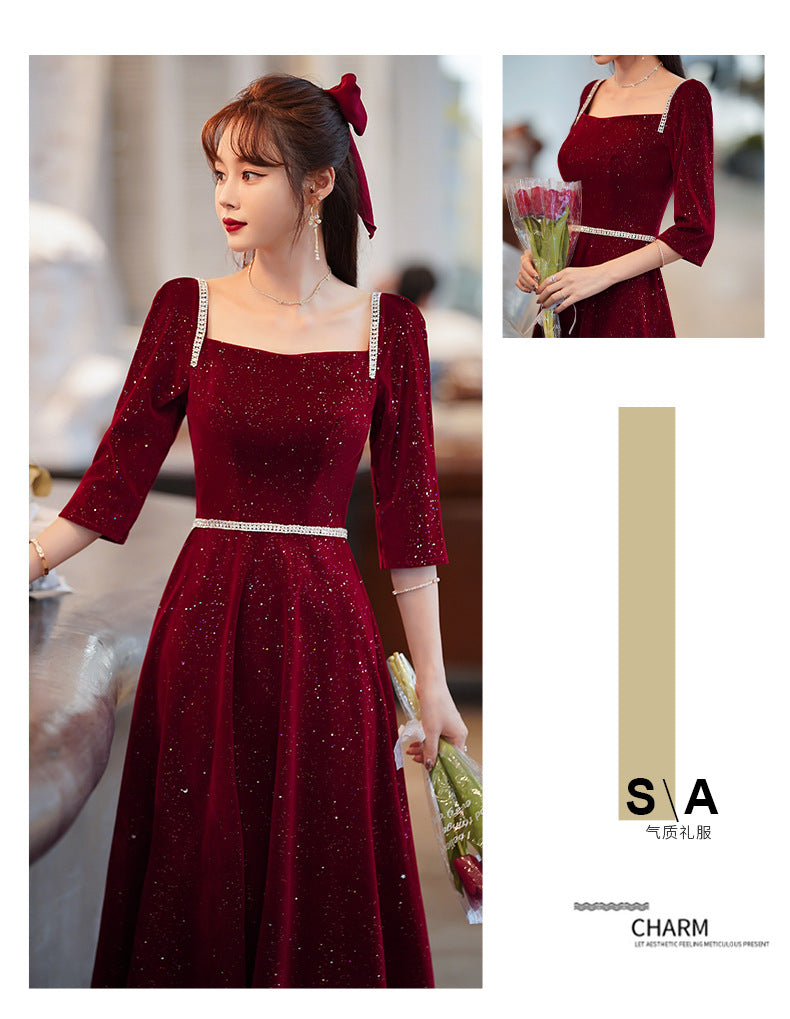 Toast Dress Bride 2024 New Autumn and Winter Fairy Wine Red Engagement Dress Wedding Back Door Toast Dress