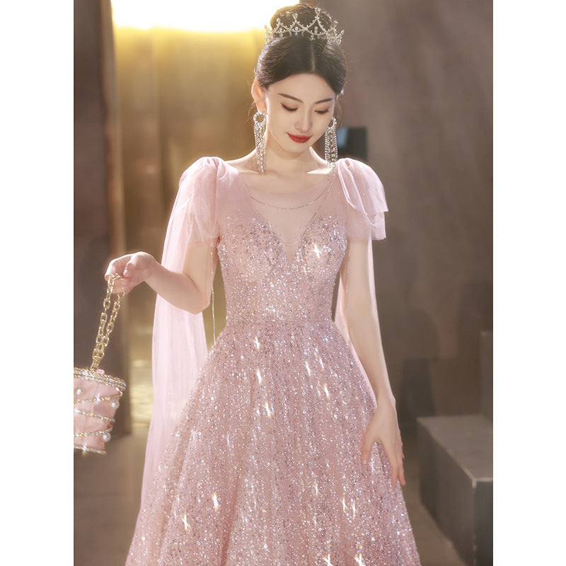 Pink Evening Dress 2024 New Fairy Temperament Banquet Birthday Graduation Adult Princess Engagement Dress Factory Supply