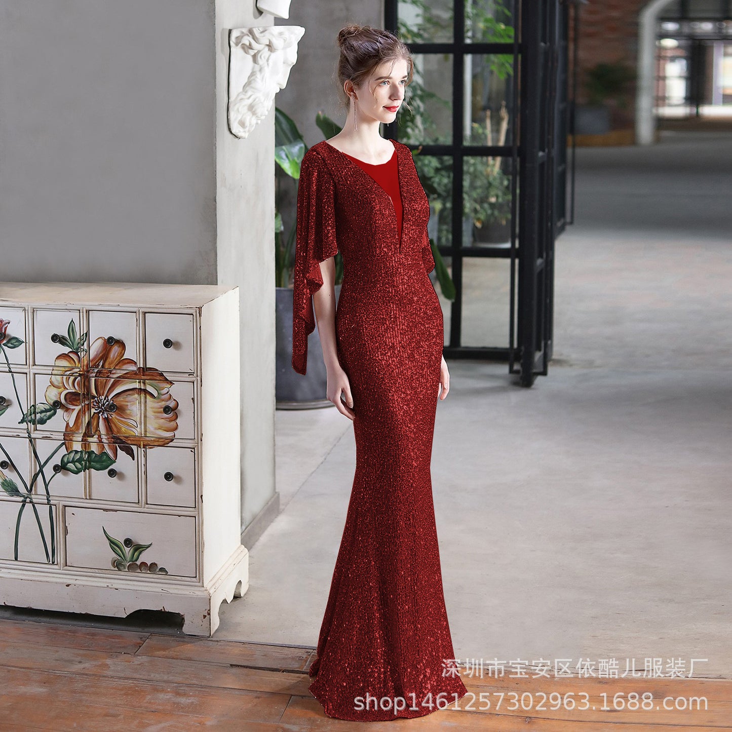 Shiny Evening Dress for Women Banquet Temperament High-End Affordable Luxury Niche High-Grade Sequined French Annual Meeting Host