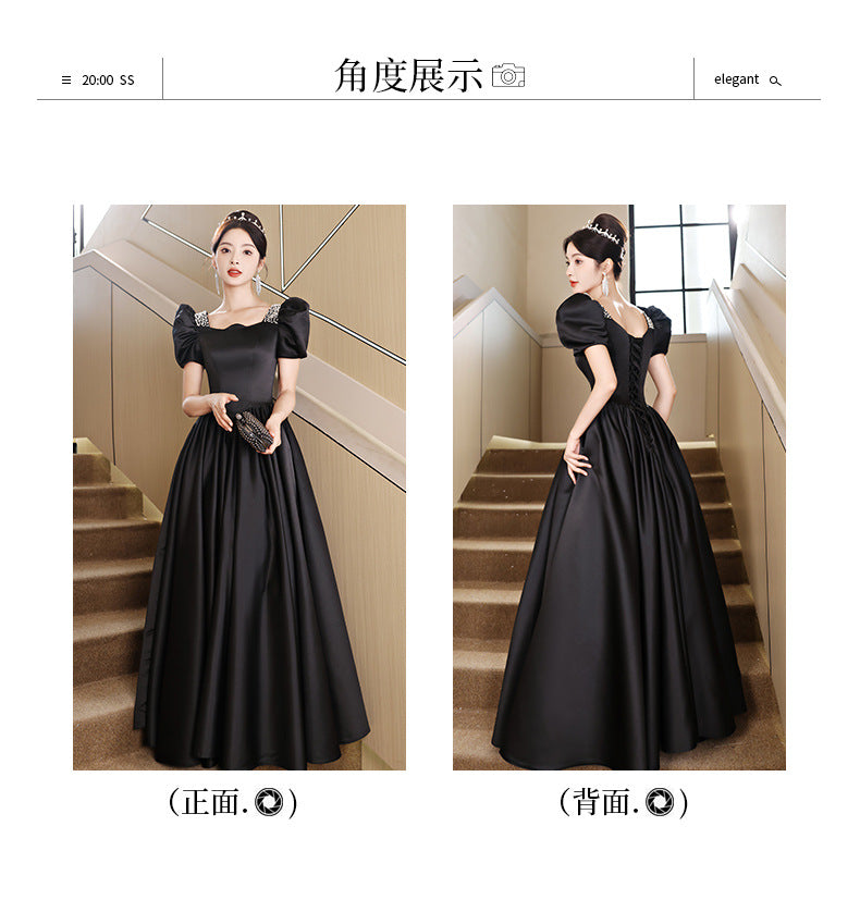 Black Evening Dress Women's Satin High Sense High-End Affordable Luxury Niche Banquet Adult Ceremony Temperament Host Art Test