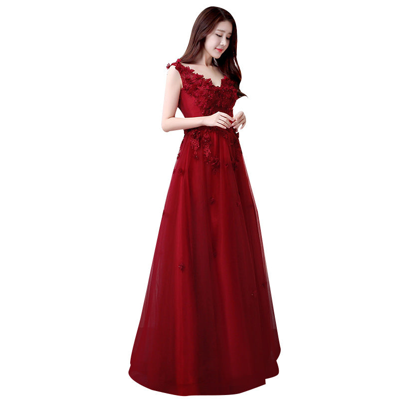 FLORAL Evening Dress Dinner dress Wine Red Toast Clothing Host Skirt for Women