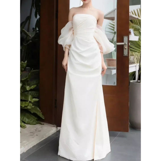 French Light Wedding Dress Bridal Outdoor Travel Shooting Dress Light Luxury Minority High-End Welcome Yarn Toast Dress