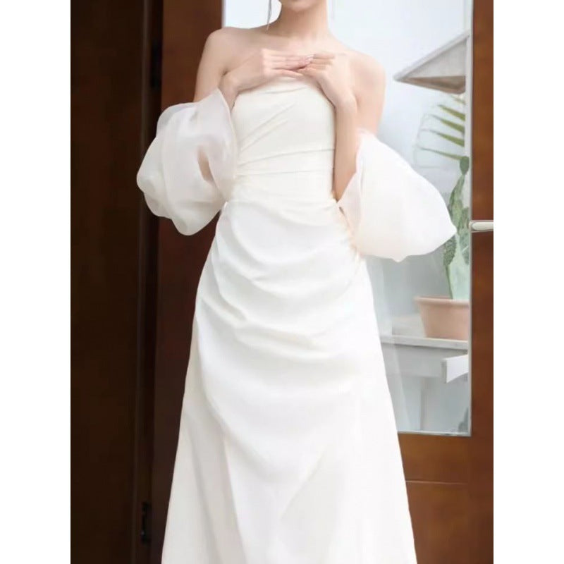 French Light Wedding Dress Bridal Outdoor Travel Shooting Dress Light Luxury Minority High-End Welcome Yarn Toast Dress