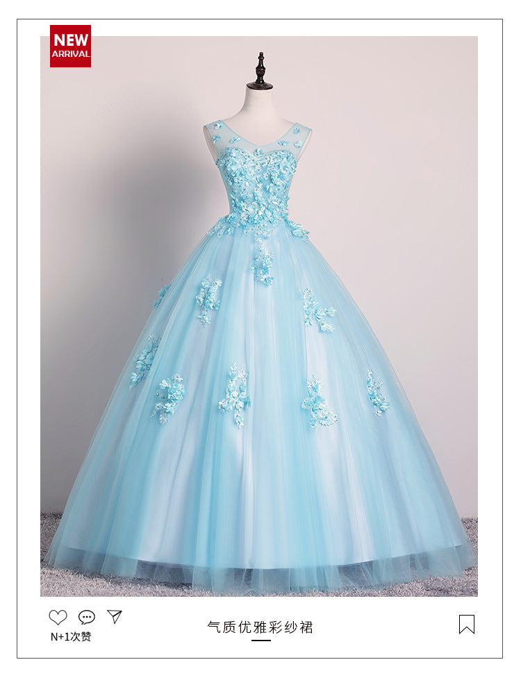 New 2024 Color Wedding Dress Haze Blue Gown Solo Performance Costume Female Noble Vocal Music Art Test Pettiskirt Modern