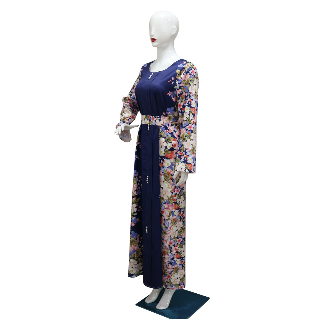 Xqy500296 Abaya Dubai Arab Cross-Border Middle East New Printed Dress Muslim Robe