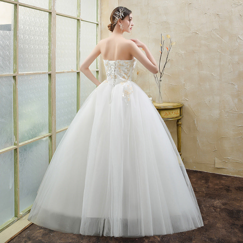 New Wedding Dress Forest Style French Strapless Bride Slimming Simple Wedding Gown Floor-Length Outdoor Veil Light