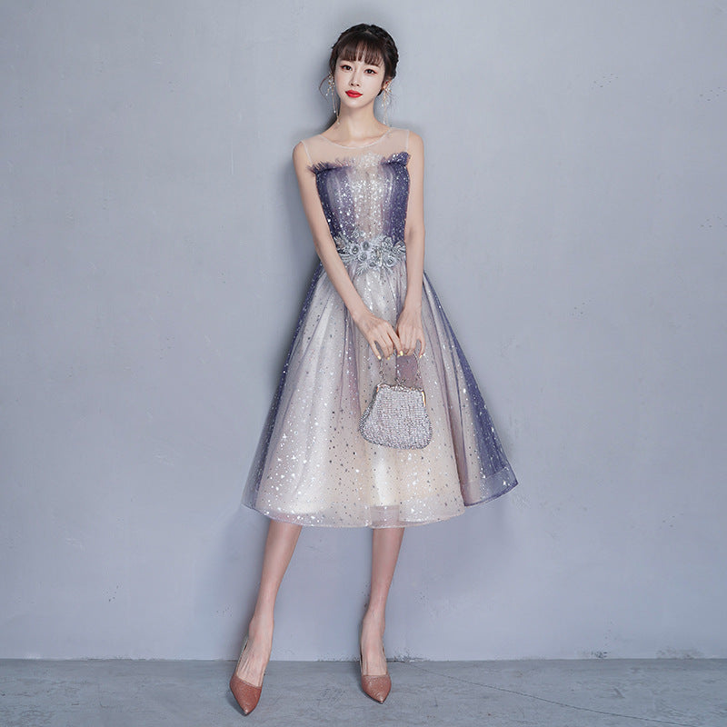 Starry Sky Dress Women's Light Luxury Minority High-End High-Grade Student Host Performance Banquet Adult Flash 2024 Banquet