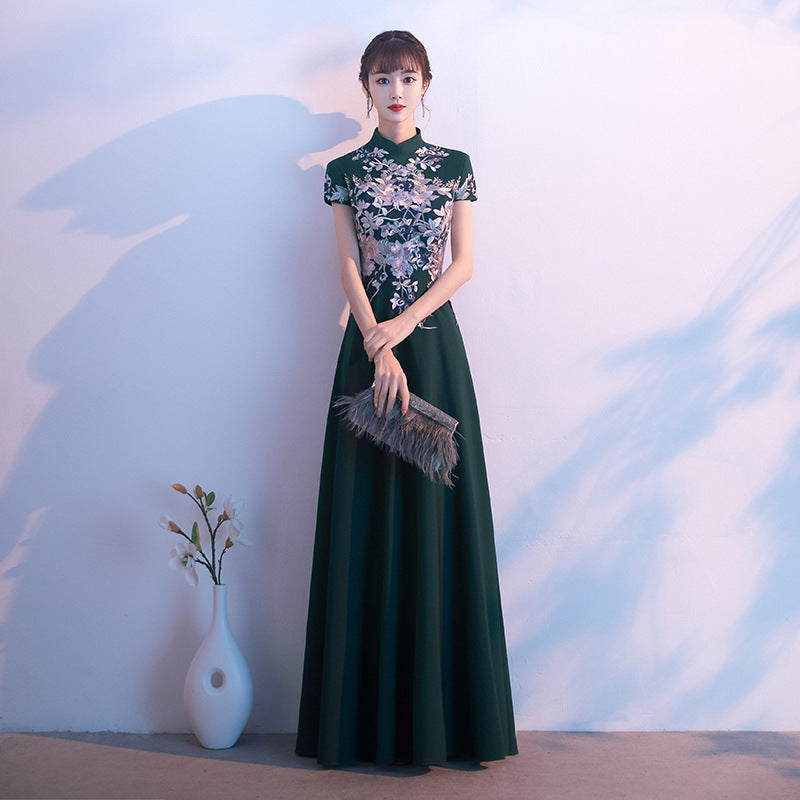 Chinese Style Chorus Competition Dress Women's New Elegant Annual Meeting Host Stand Collar Costume Long Elegant Clothing