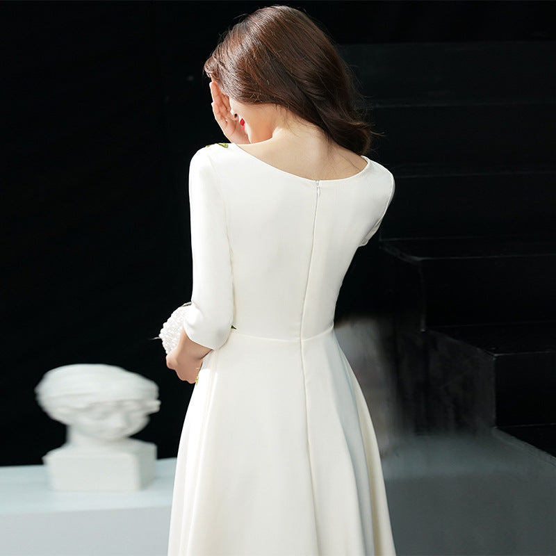 Banquet Evening Dress Dress Women's 2024 New Annual Meeting Host Elegant Long Sleeve Party Dress Mid-Length