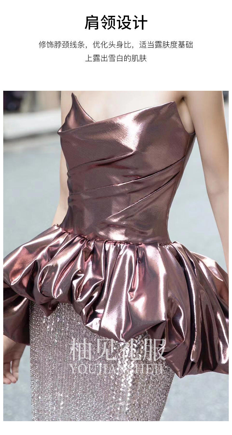 Fishtail Evening Dress Women's High-Grade Banquet Temperament Host Tube Top Bride Engagement Dress Toast Dress Autumn