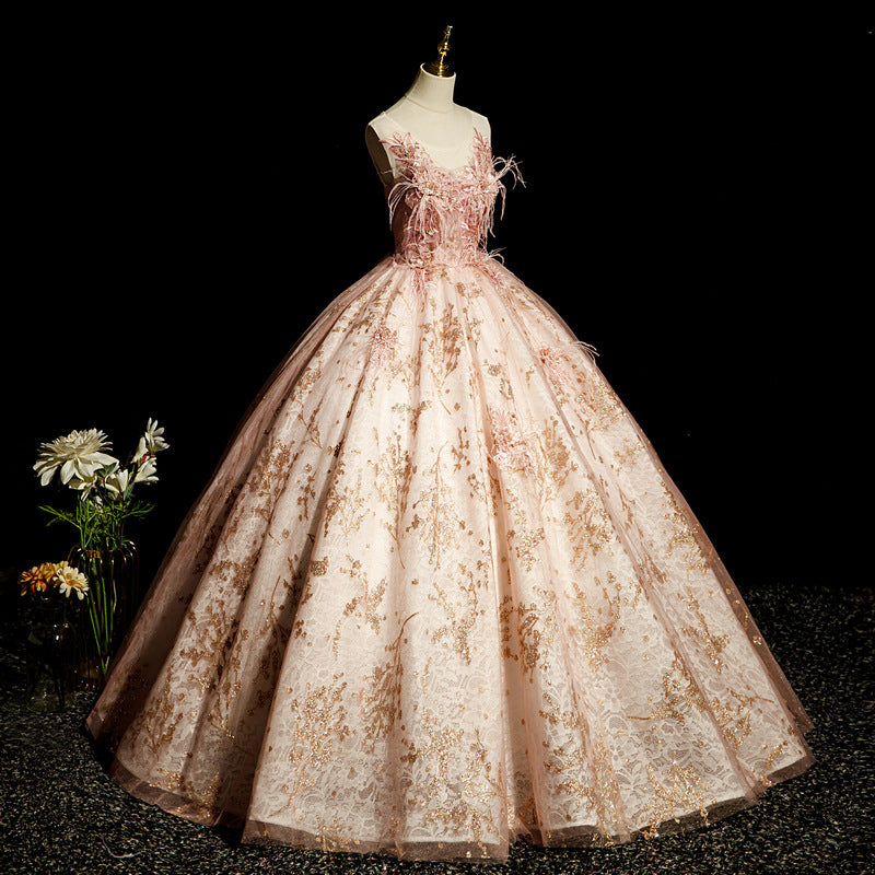 Evening Dress 2024 Autumn High-End Temperament Stage Solo Pettiskirt Vocal Music Art Test Dress Annual Meeting Female Host