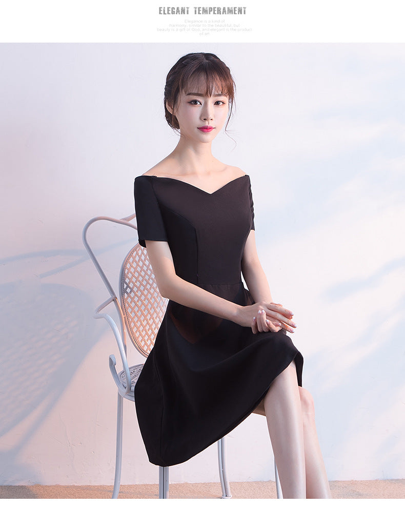 Banquet Evening Dress for Women, Short New Style, Slimming Elegant Princess Off-Shoulder Korean Version Bodycon Dress