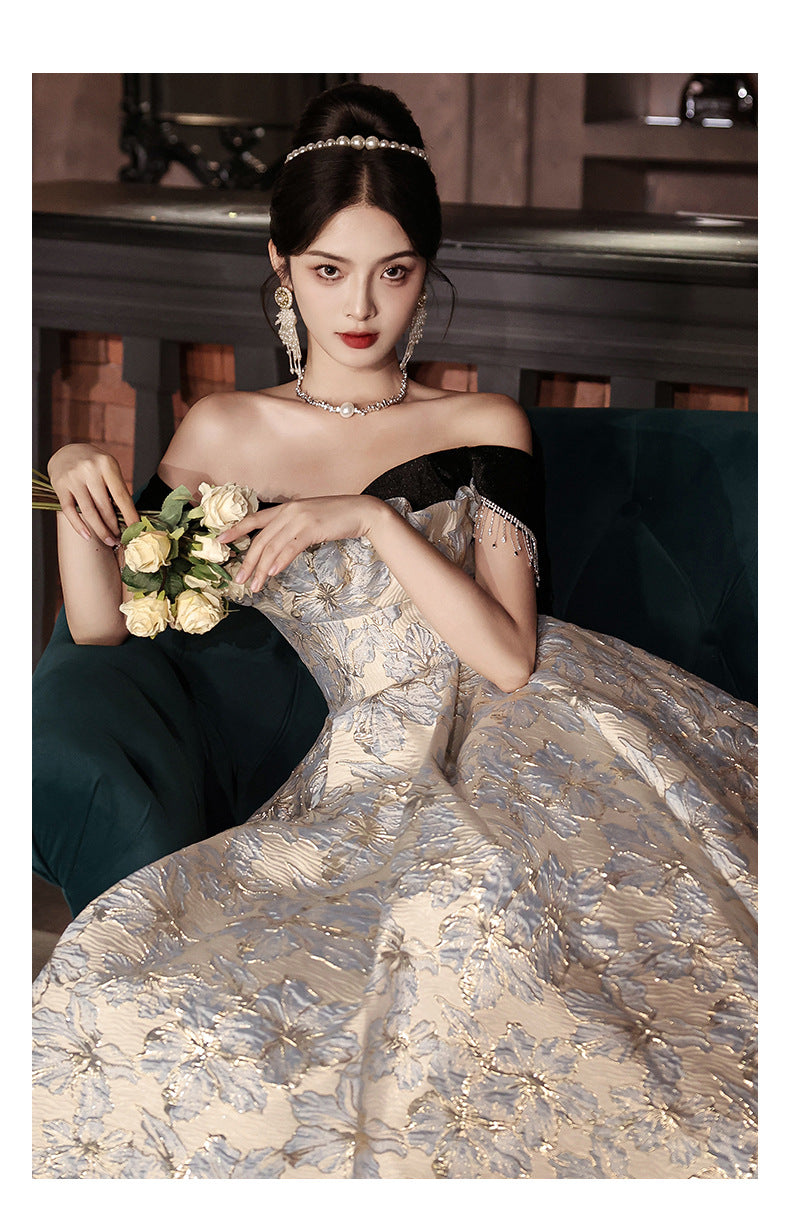 off-Shoulder Banquet Evening Dress Dress Female Gao Ding French Entry Lux Niche High-End Temperament Senior Sense Host Adult Ceremony