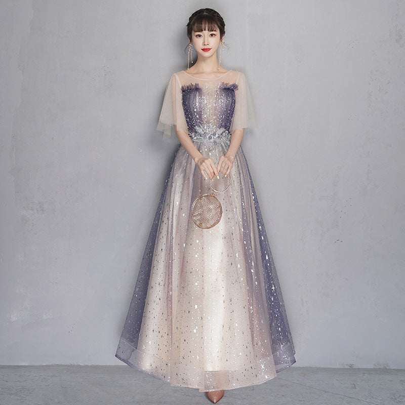 Starry Sky Dress Women's Light Luxury Minority High-End High-Grade Student Host Performance Banquet Adult Flash 2024 Banquet