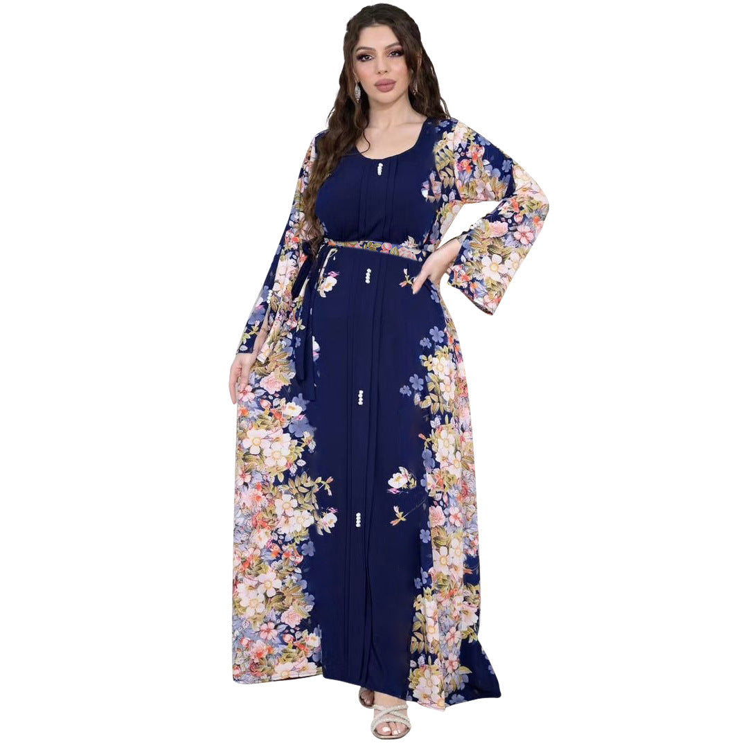 Xqy500296 Abaya Dubai Arab Cross-Border Middle East New Printed Dress Muslim Robe