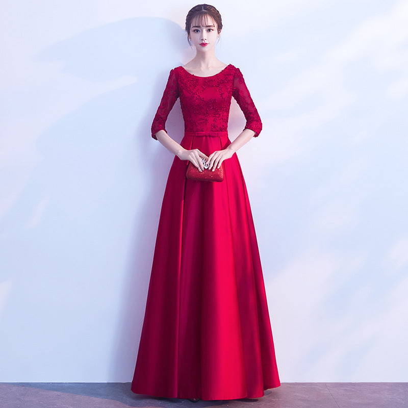 Toast Dress Bride 2024 New Wedding Banquet Evening Dress Skirt Women Wine Red Long Style Can Be Worn Casual Long Sleeve