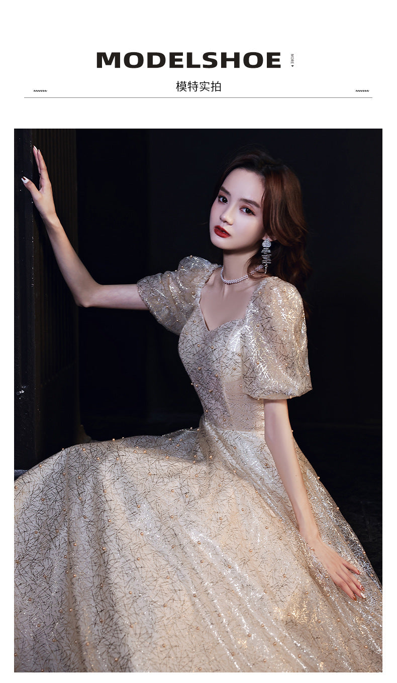 Banquet Evening Dress 2024 New Autumn Champagne Golden Princess Fairy Chorus Conductor Holding People Dress for Women