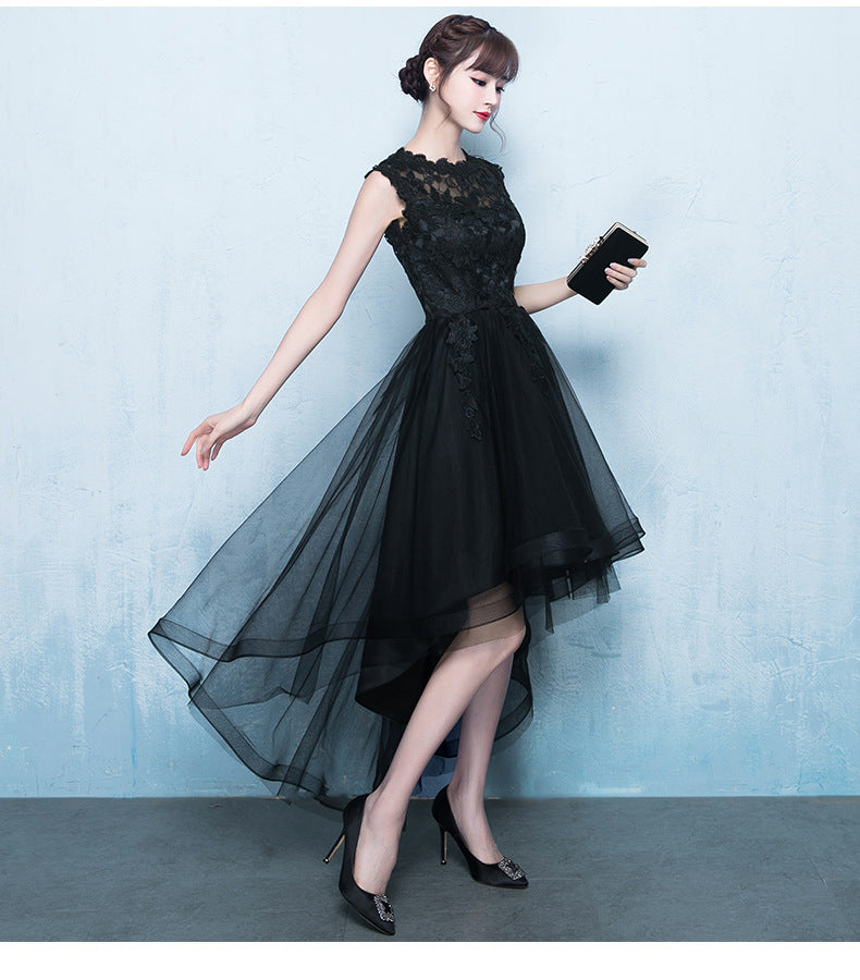 Evening Dress for Women 2024 New Short Front and Long Back Banquet Dress Party Show Thin Black Tuxedo Dress Short