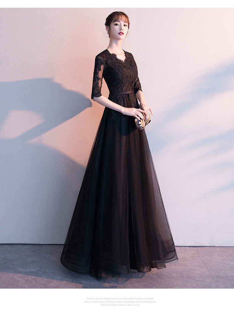 Evening Dress for Women 2024 Summer New Banquet Elegant Long Dress Show Thin Black Socialite Annual Meeting Dress