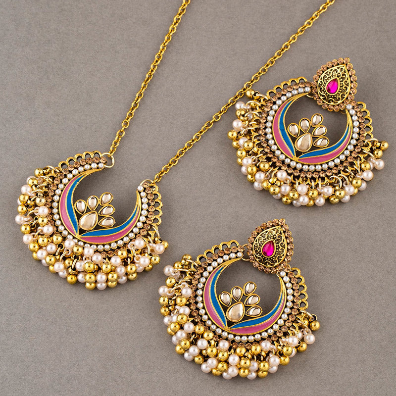 Necklace Jewelry Ornament Ethnic Style Vintage Gemstone Beads Jewelry 2 Pieces Set Earrings H820930