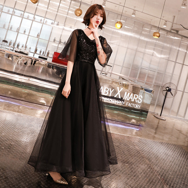 Banquet Evening Dress for Women 2024 Summer New Elegant Elegant Black Temperament Queen Choir Costumes Long Dress