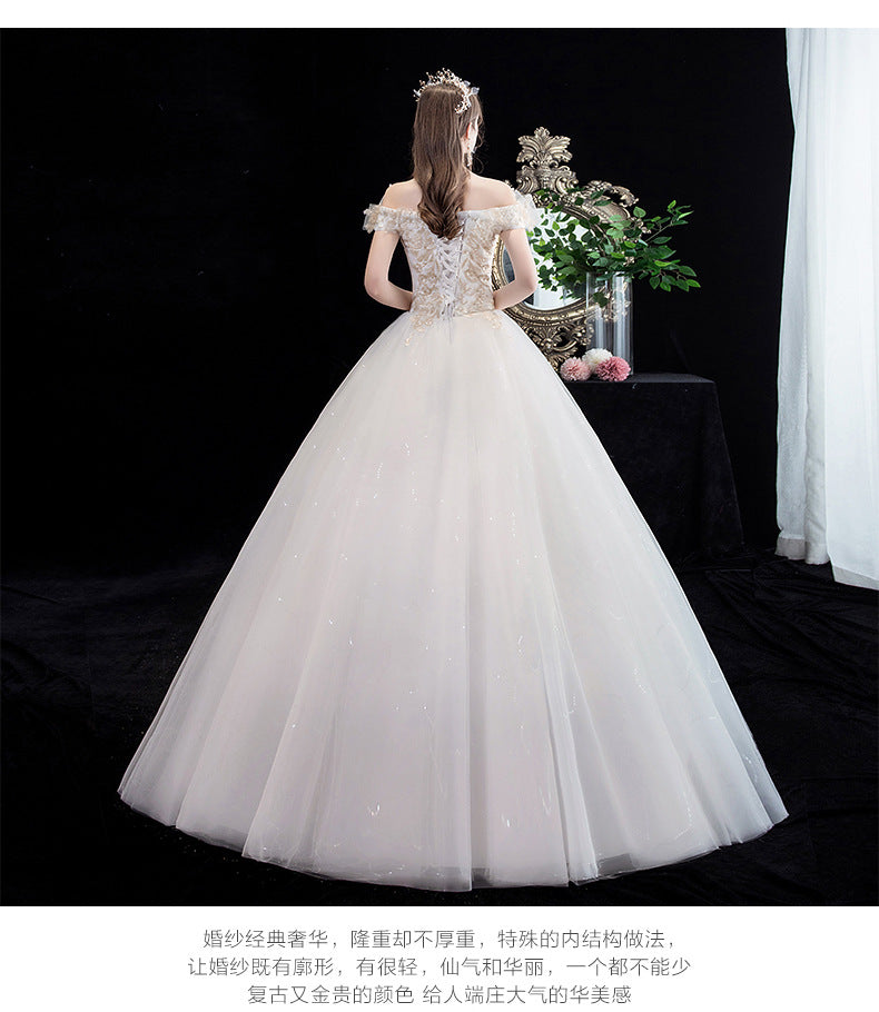 Wedding Dress Bridal New French Style Floor-Length Simple Forest Style Slimming Off-Shoulder Studio Light Wedding Dress H25