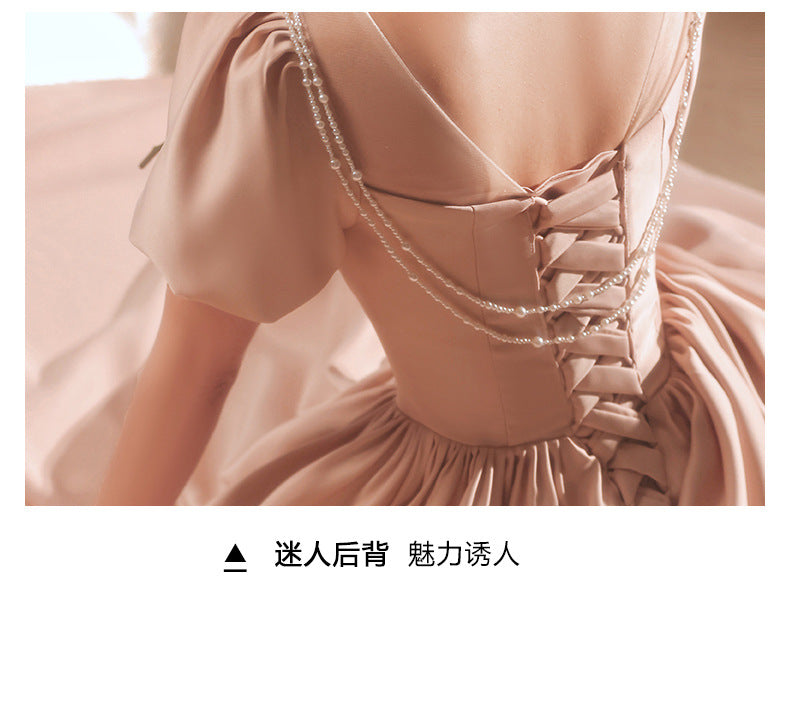 Pink Little Evening Dress Female High-End Banquet Temperament Entry Lux Senior Sense Niche Host Annual Meeting Vocal Music Art Test