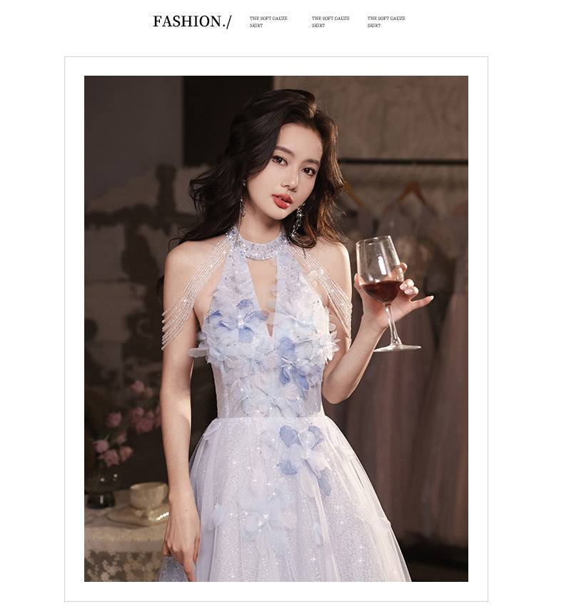 Wedding Dress Evening Dress for Women Light Luxury Minority High-End Blue Graduation High School Beautiful Umbrella Princess Dress Adult Ceremony Girl