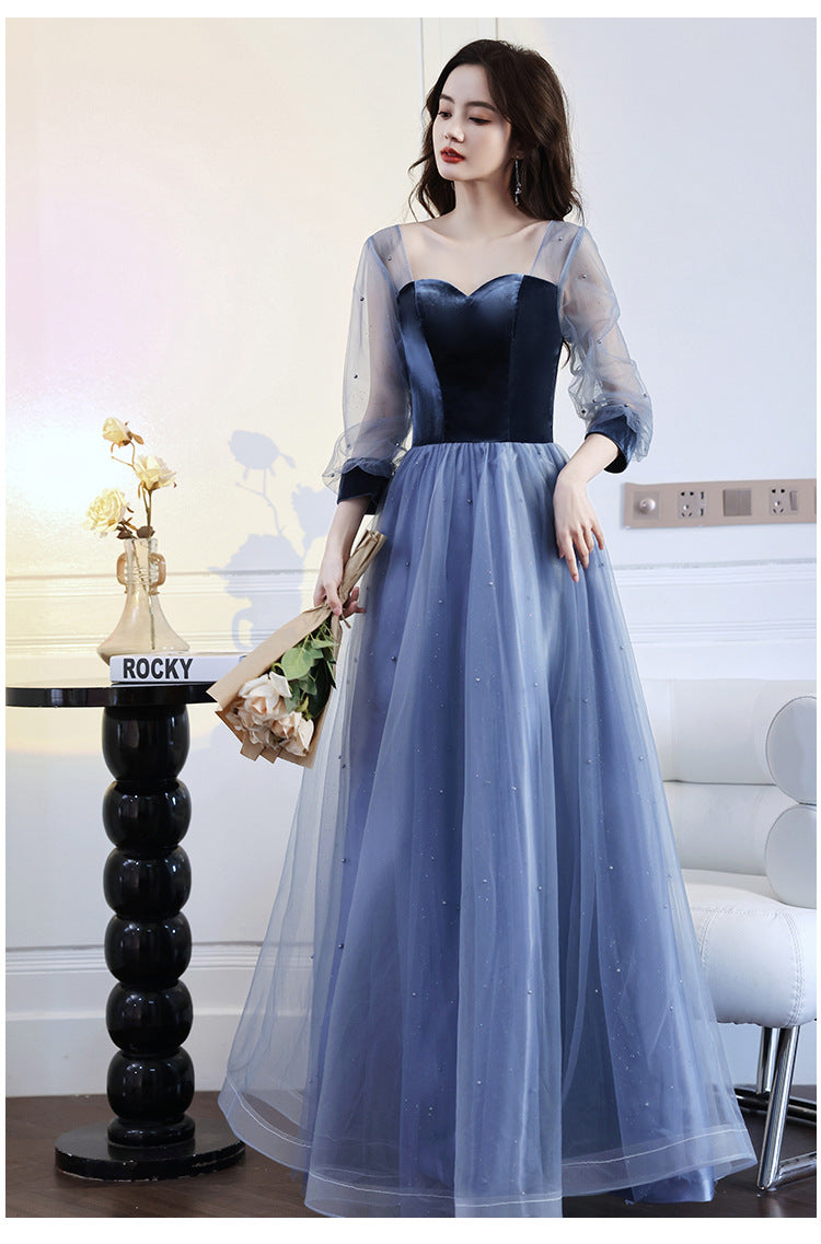 Evening Dress 2024 New Spring Velvet Slimming Long Birthday Party Host Banquet Temperament Belly Covering Dress for Women