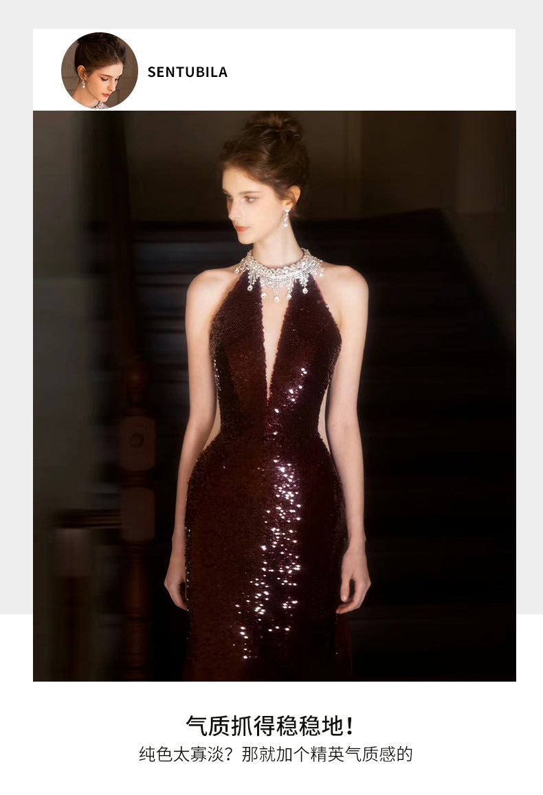TOAST Clothing 2024 New High Sense Wine Red Bride Engagement Formal Dress Banquet Temperament Host Evening Dress Women