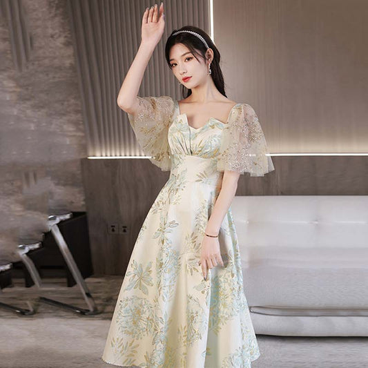 Daily Wearable French Suit 2024 New Summer Floral Bridesmaid Dress Dress Small Banquet Evening Dress